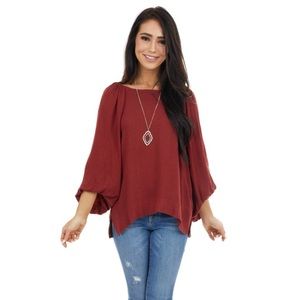 Cranberry quarter sleeve linen top